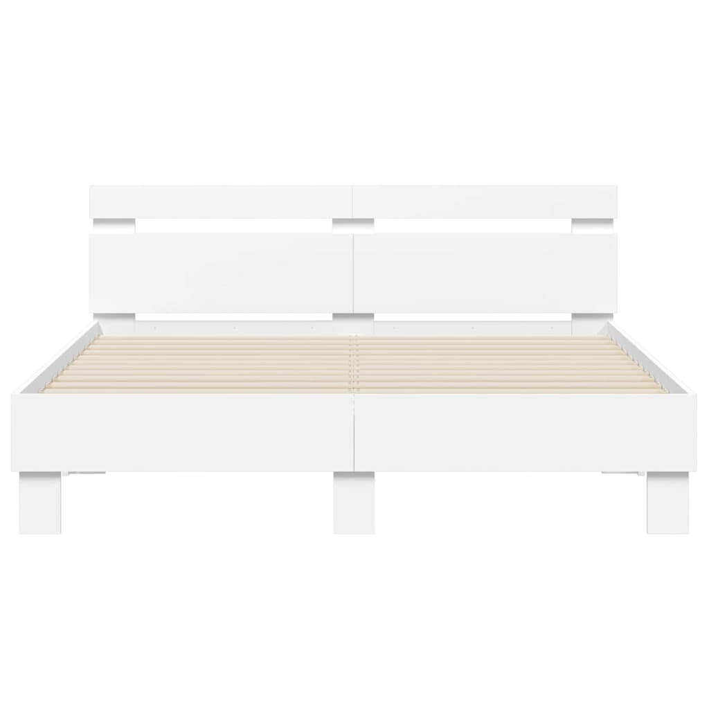 Bedframe met LED met hoofdeinde Wit 152 x 203 cm Bewerkt hout is nu te koop bij PeponiXL, paradijselijk wonen!