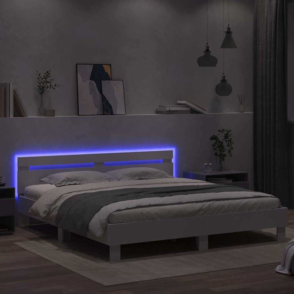 Bedframe met LED met hoofdeinde Wit 193 x 203 cm Bewerkt hout is nu te koop bij PeponiXL, paradijselijk wonen!