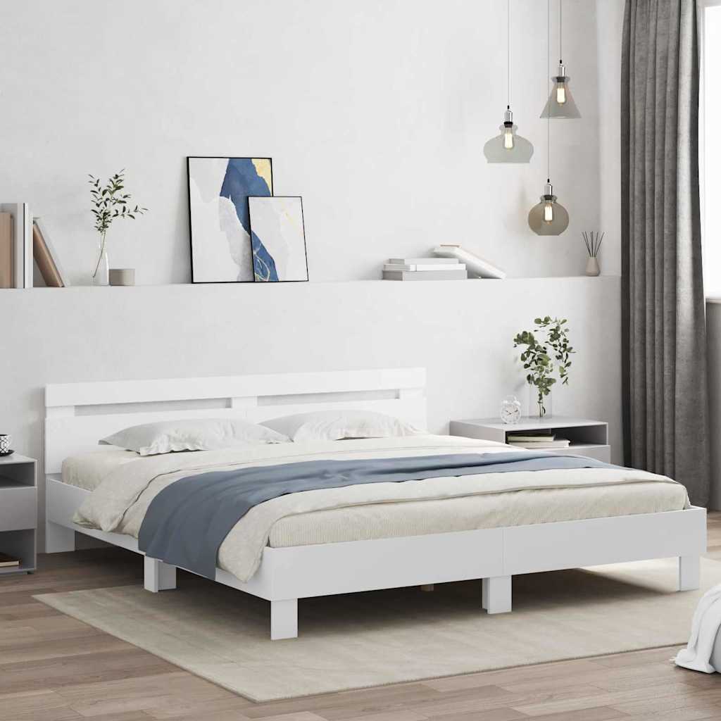 Bedframe met LED met hoofdeinde Wit 193 x 203 cm Bewerkt hout is nu te koop bij PeponiXL, paradijselijk wonen!