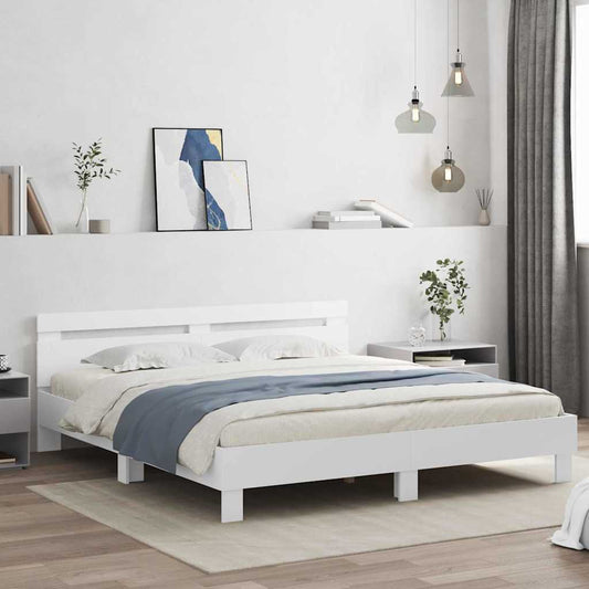 Bedframe met LED met hoofdeinde Wit 193 x 203 cm Bewerkt hout is nu te koop bij PeponiXL, paradijselijk wonen!