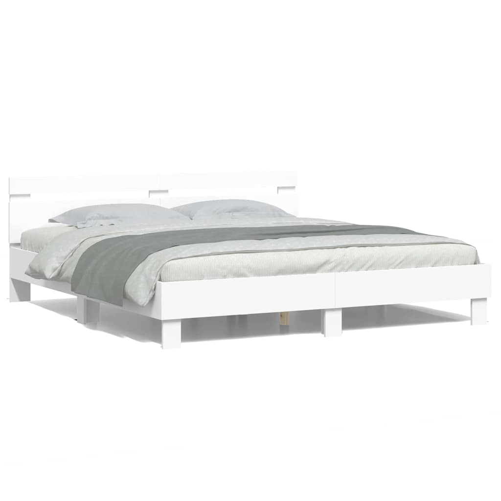 Bedframe met LED met hoofdeinde Wit 193 x 203 cm Bewerkt hout is nu te koop bij PeponiXL, paradijselijk wonen!