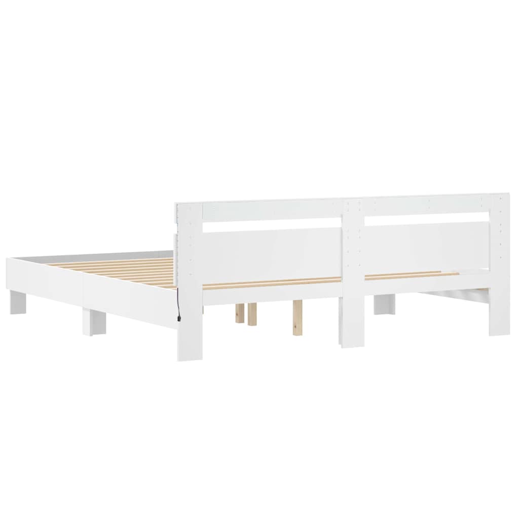 Bedframe met LED met hoofdeinde Wit 193 x 203 cm Bewerkt hout is nu te koop bij PeponiXL, paradijselijk wonen!