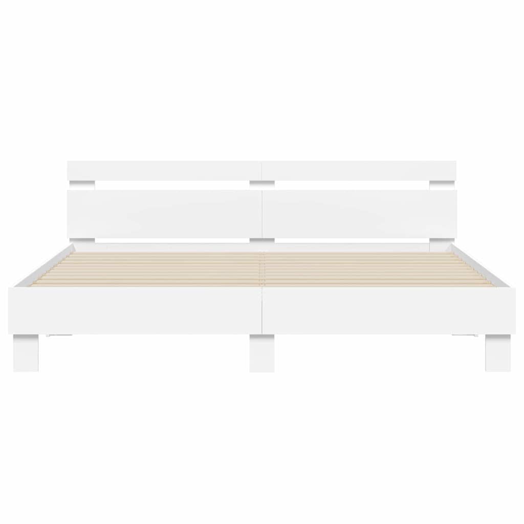 Bedframe met LED met hoofdeinde Wit 193 x 203 cm Bewerkt hout is nu te koop bij PeponiXL, paradijselijk wonen!
