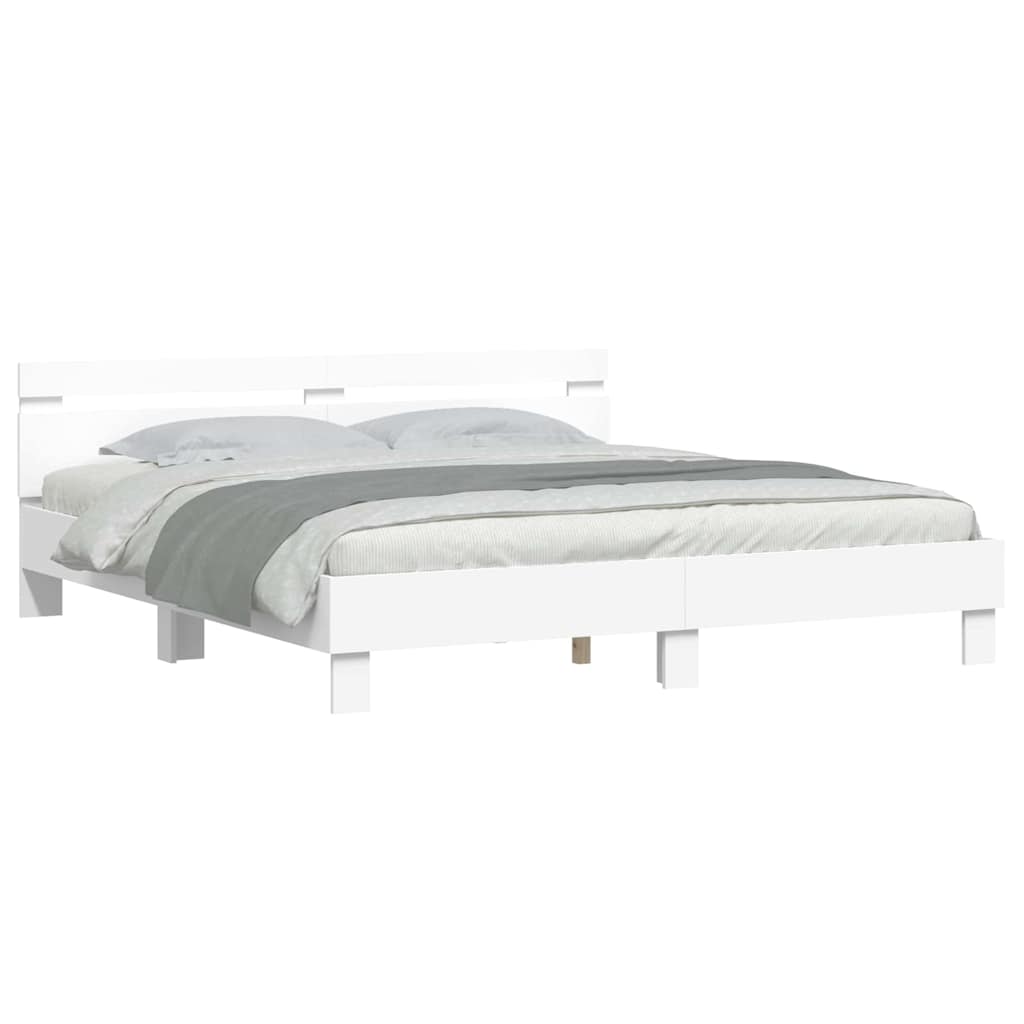 Bedframe met LED met hoofdeinde Wit 193 x 203 cm Bewerkt hout is nu te koop bij PeponiXL, paradijselijk wonen!
