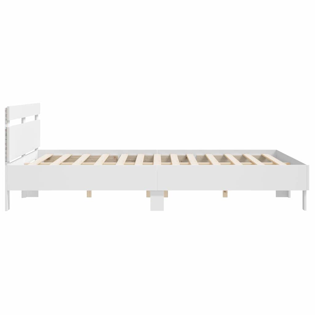 Bedframe met LED met hoofdeinde Wit 193 x 203 cm Bewerkt hout is nu te koop bij PeponiXL, paradijselijk wonen!