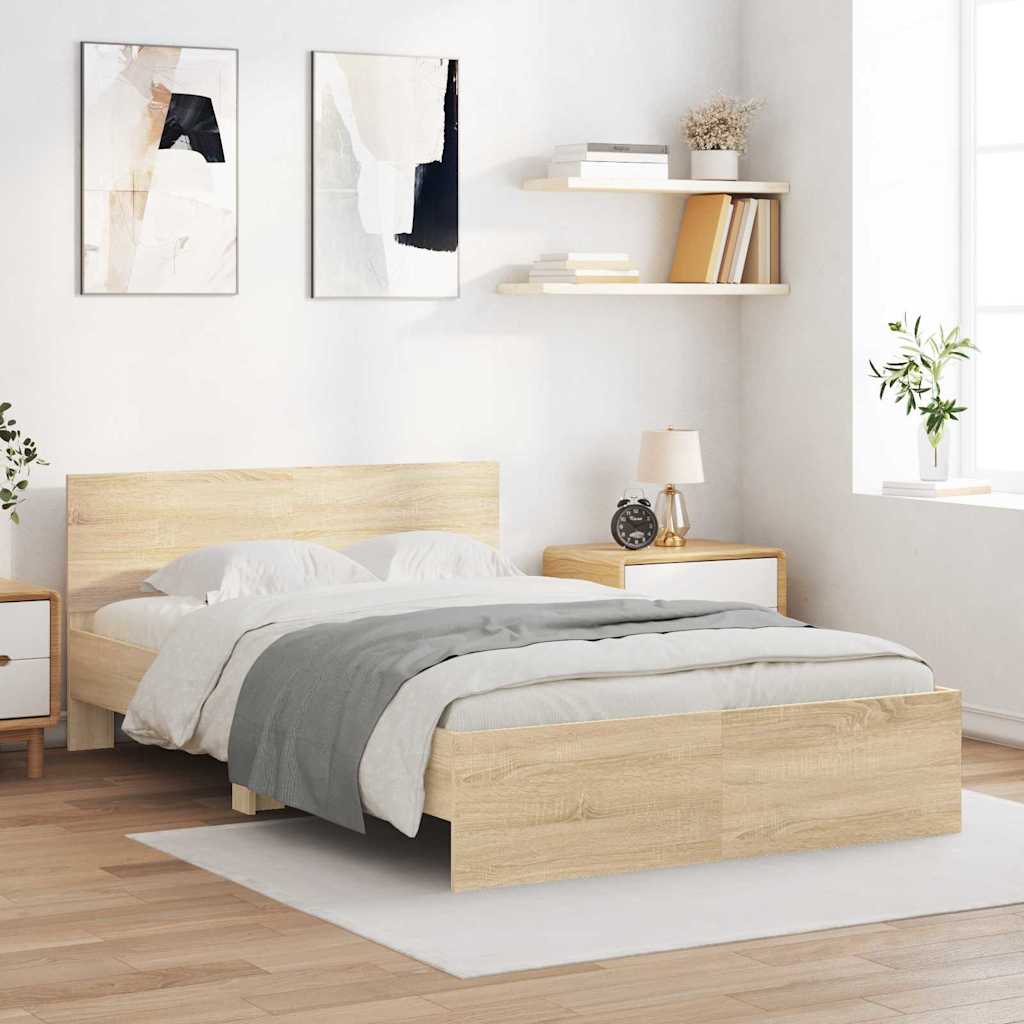 Bedframe met hoofdeinde Sonoma 137 x 190 cm Bewerkt hout is nu te koop bij PeponiXL, paradijselijk wonen!