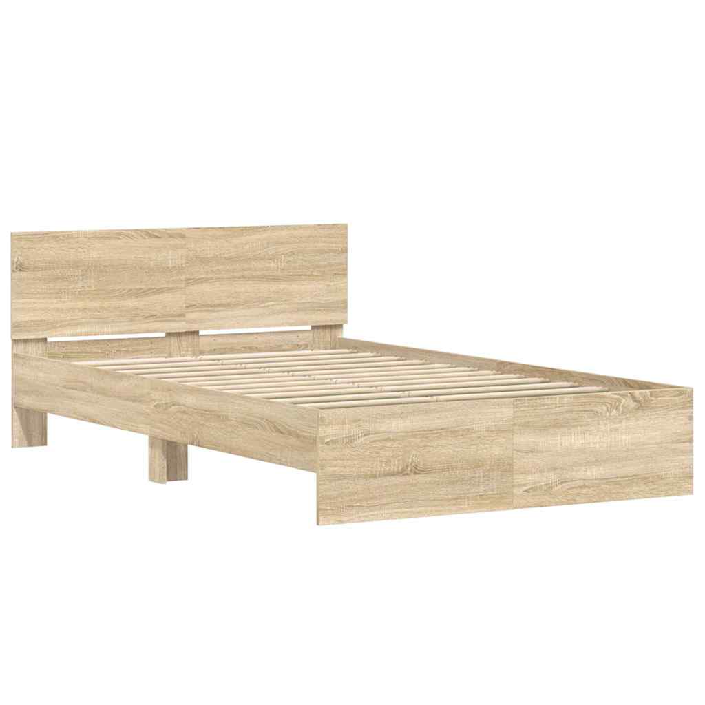 Bedframe met hoofdeinde Sonoma 137 x 190 cm Bewerkt hout is nu te koop bij PeponiXL, paradijselijk wonen!