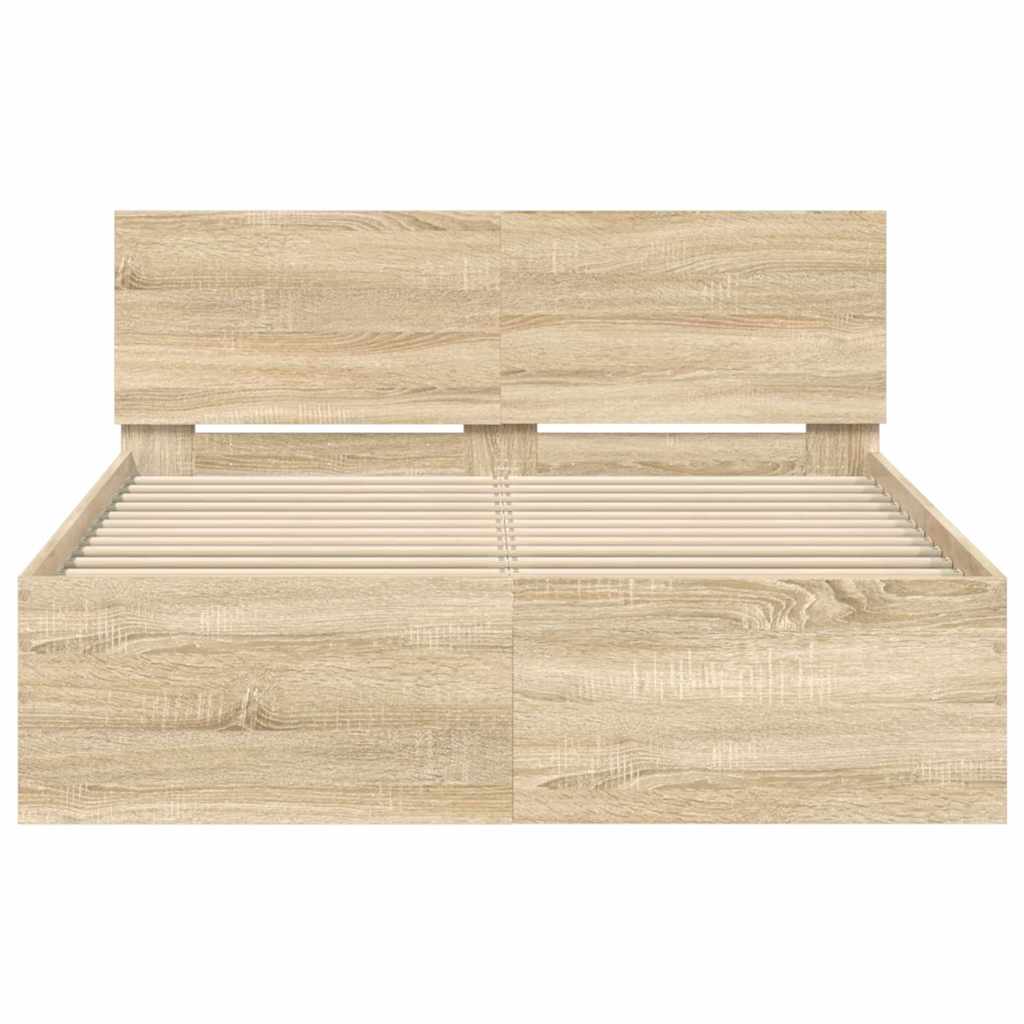 Bedframe met hoofdeinde Sonoma 137 x 190 cm Bewerkt hout is nu te koop bij PeponiXL, paradijselijk wonen!