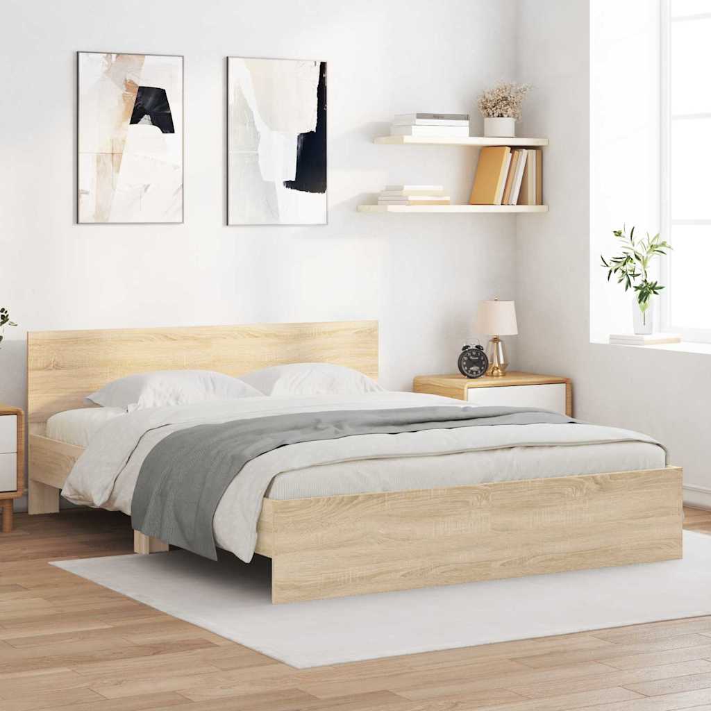 Bedframe met hoofdeinde Sonoma 152 x 203 cm Bewerkt hout is nu te koop bij PeponiXL, paradijselijk wonen!