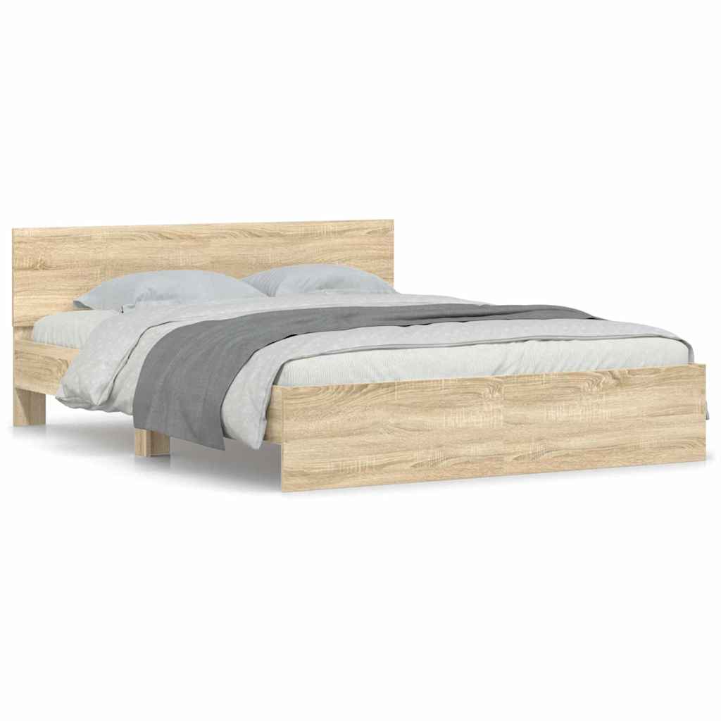 Bedframe met hoofdeinde Sonoma 152 x 203 cm Bewerkt hout is nu te koop bij PeponiXL, paradijselijk wonen!