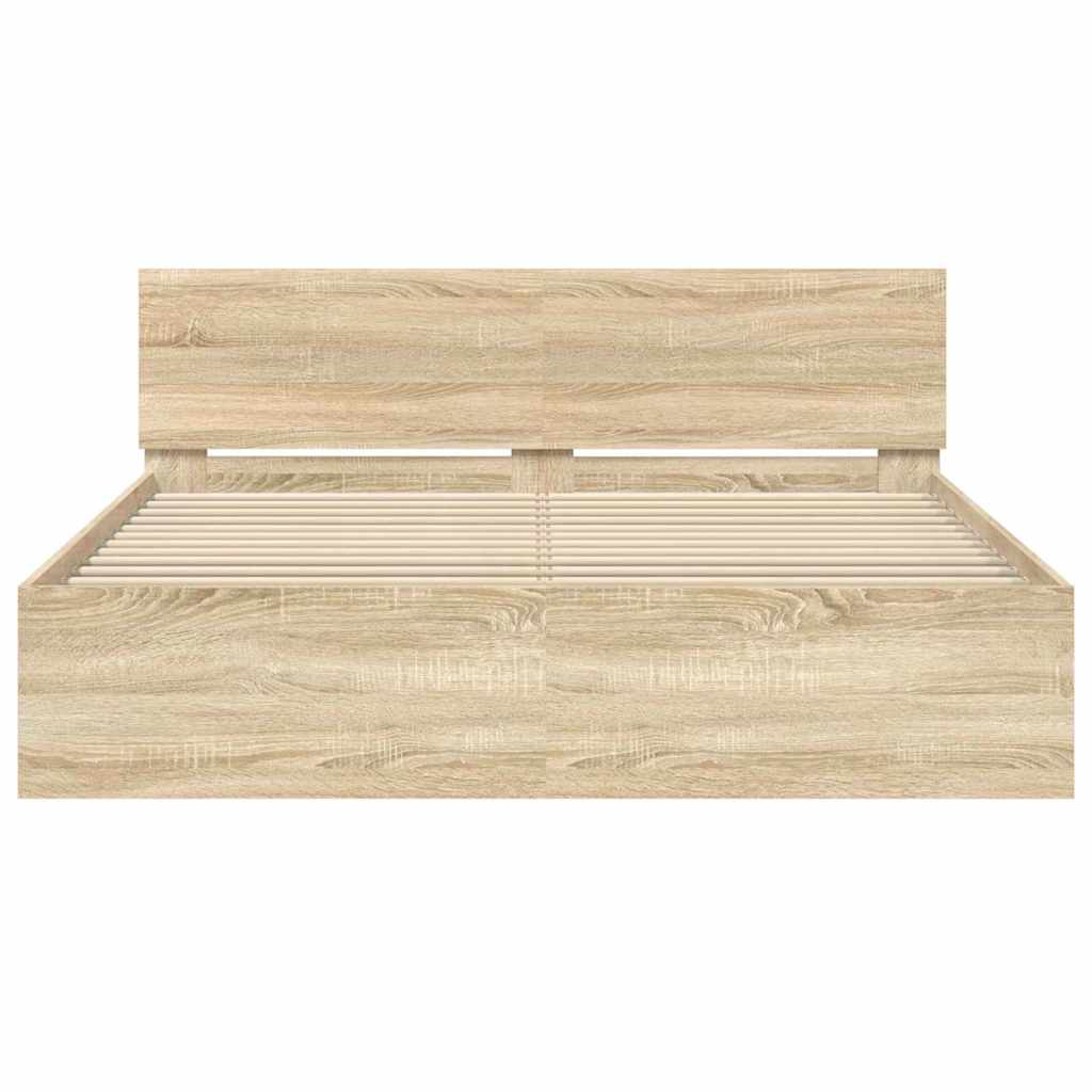 Bedframe met hoofdeinde Sonoma 152 x 203 cm Bewerkt hout is nu te koop bij PeponiXL, paradijselijk wonen!