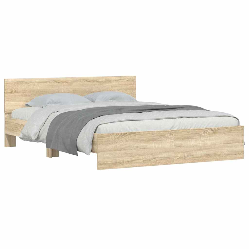 Bedframe met hoofdeinde Sonoma 152 x 203 cm Bewerkt hout is nu te koop bij PeponiXL, paradijselijk wonen!