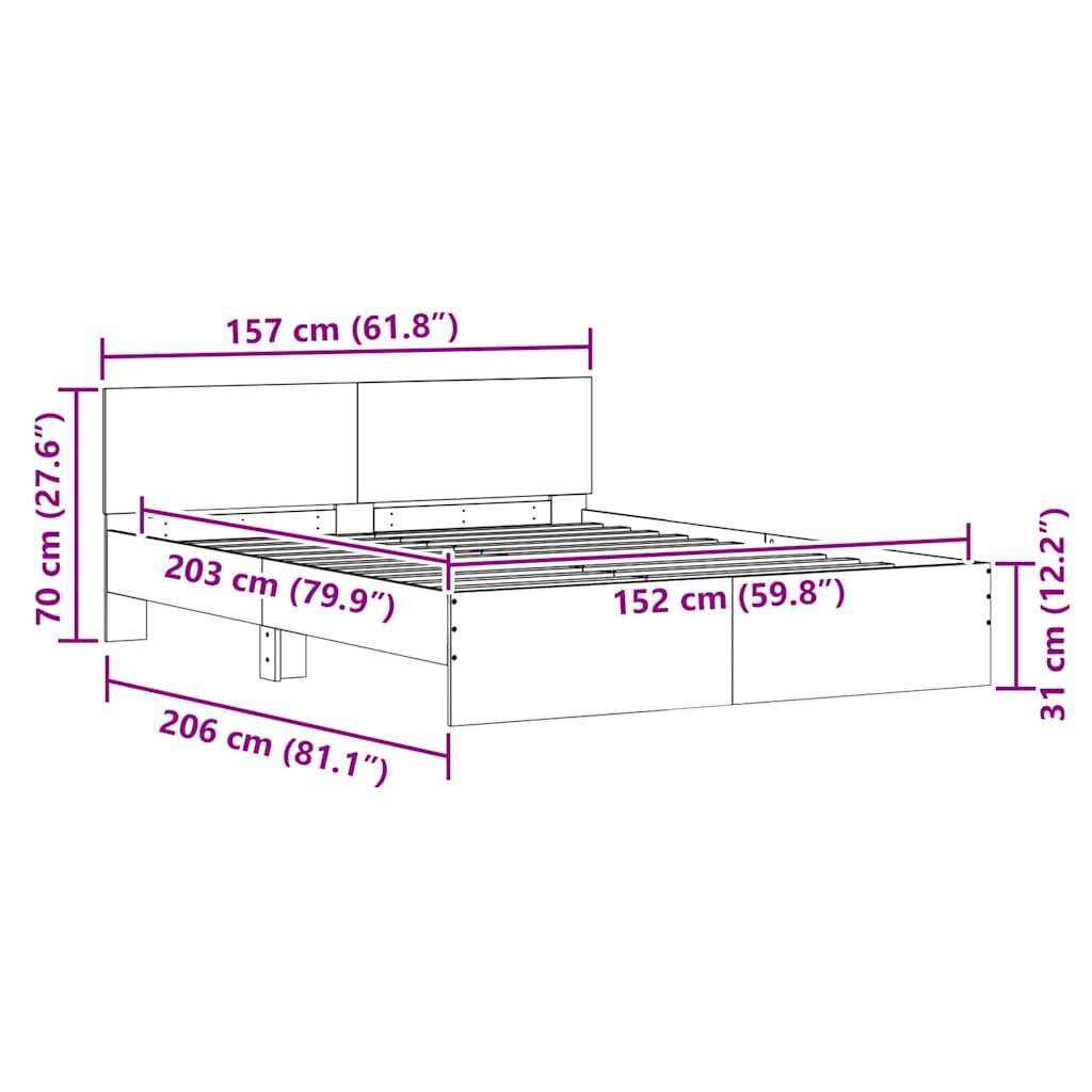 Bedframe met hoofdeinde Sonoma 152 x 203 cm Bewerkt hout is nu te koop bij PeponiXL, paradijselijk wonen!