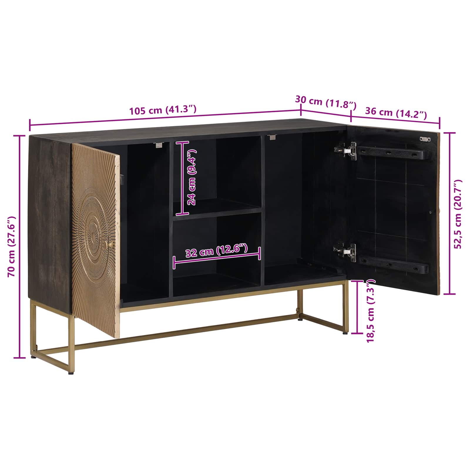 Dressoir Koper 105 x 30 x 70 cm is nu te koop bij PeponiXL, paradijselijk wonen!