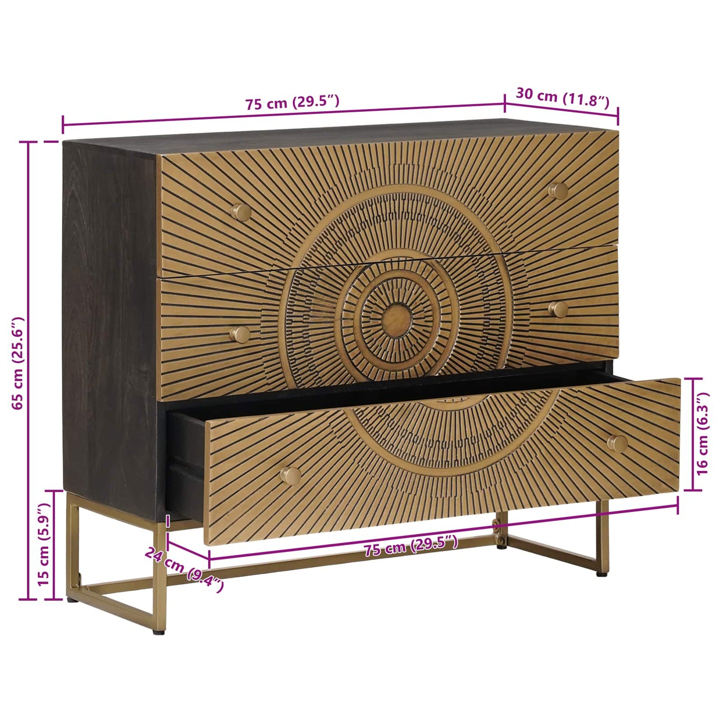Ladenkast met lade Koper 75 x 30 x 65 cm is nu te koop bij PeponiXL, paradijselijk wonen!
