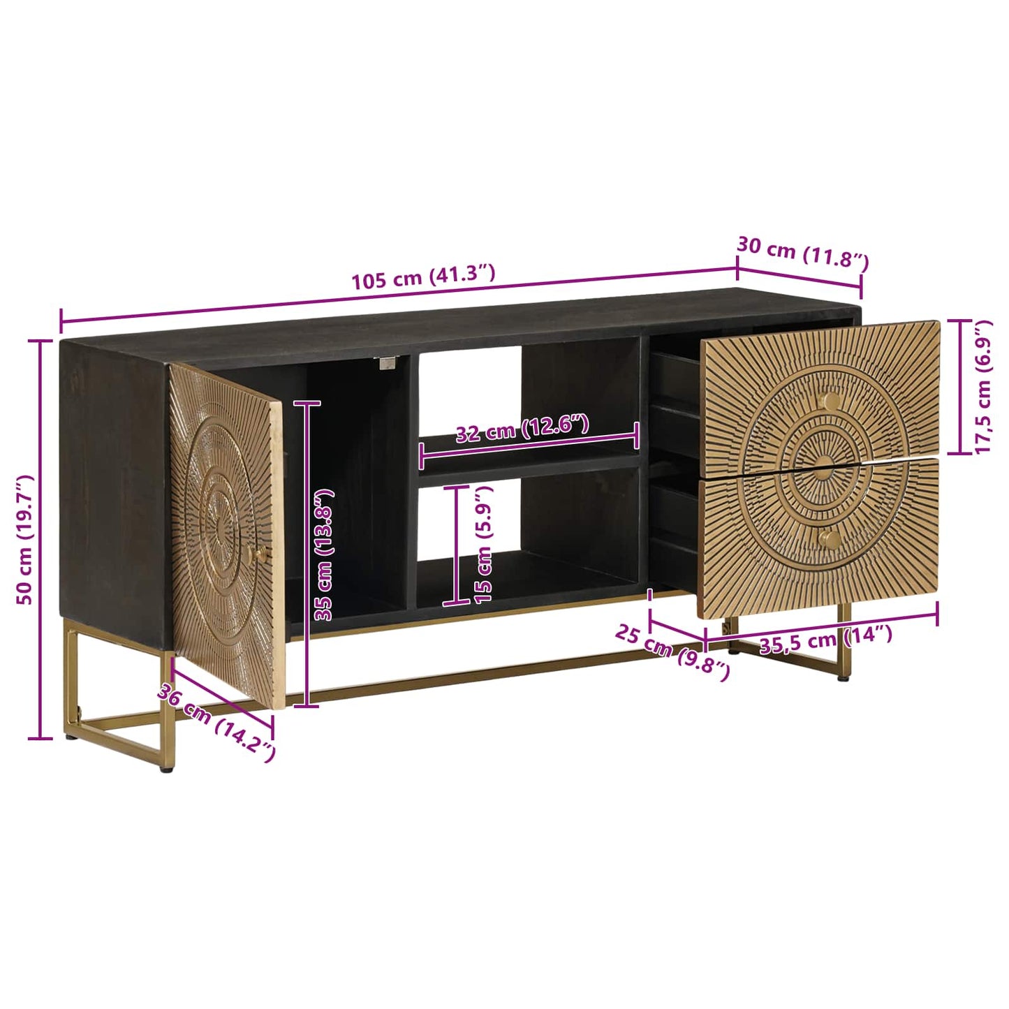 TV-kast met lade met plank met opslag Koper 105 x 30 x 50 cm is nu te koop bij PeponiXL, paradijselijk wonen!
