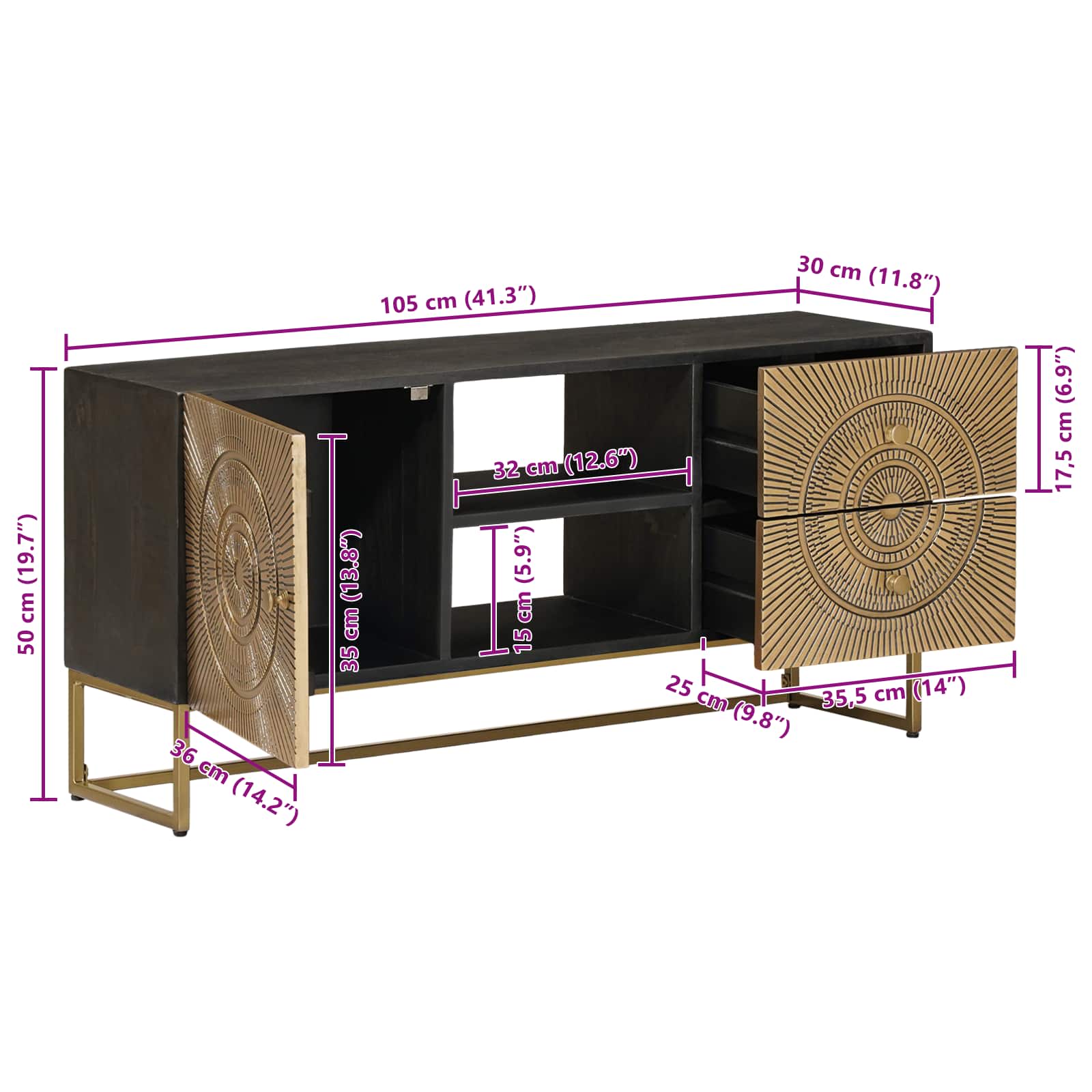 TV-kast met lade met plank met opslag Koper 105 x 30 x 50 cm is nu te koop bij PeponiXL, paradijselijk wonen!