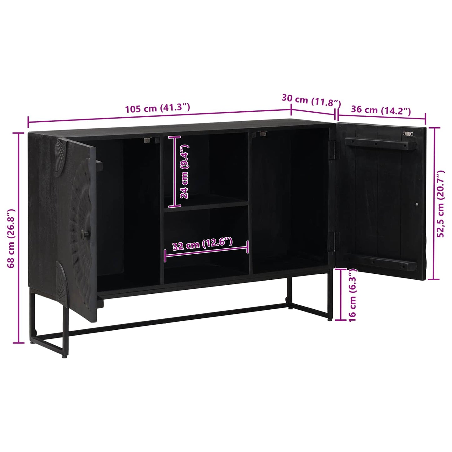 Dressoir Zwart 105 x 30 x 68 cm is nu te koop bij PeponiXL, paradijselijk wonen!