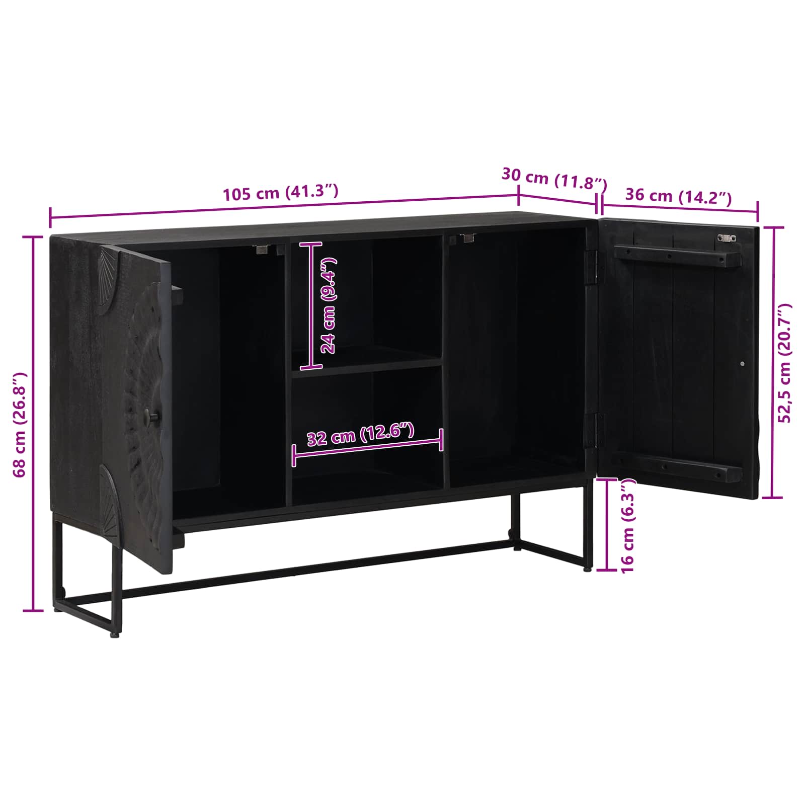 Dressoir Zwart 105 x 30 x 68 cm is nu te koop bij PeponiXL, paradijselijk wonen!