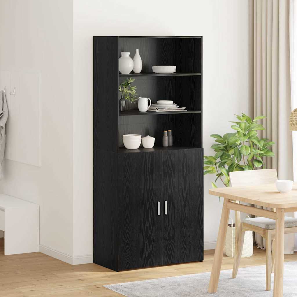 Highboard Zwart Eiken 80 x 42,5 x 185 cm Bewerkt hout is nu te koop bij PeponiXL, paradijselijk wonen!