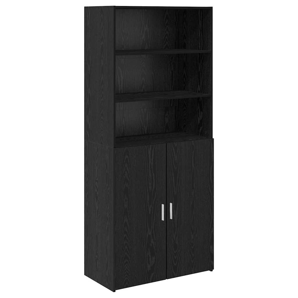 Highboard Zwart Eiken 80 x 42,5 x 185 cm Bewerkt hout is nu te koop bij PeponiXL, paradijselijk wonen!