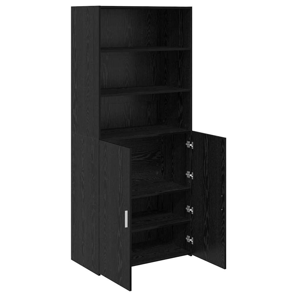 Highboard Zwart Eiken 80 x 42,5 x 185 cm Bewerkt hout is nu te koop bij PeponiXL, paradijselijk wonen!