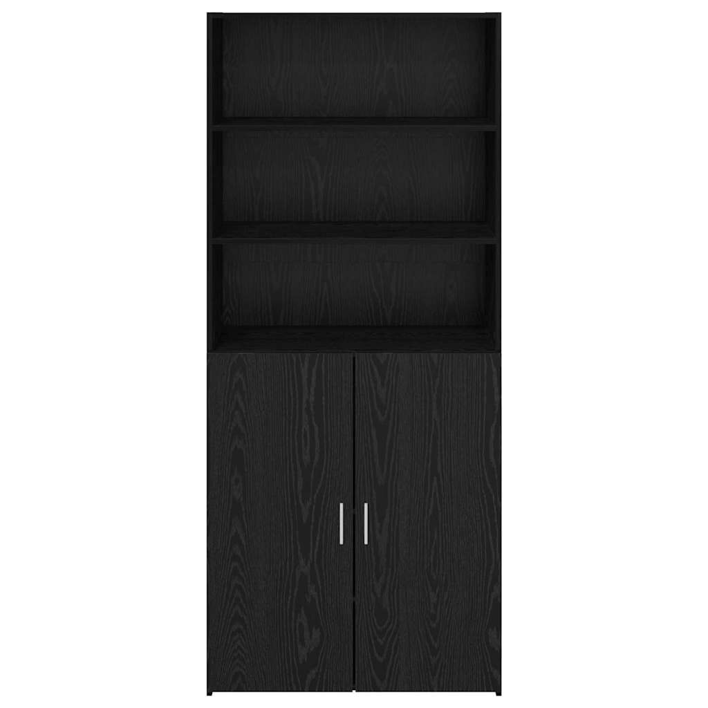 Highboard Zwart Eiken 80 x 42,5 x 185 cm Bewerkt hout is nu te koop bij PeponiXL, paradijselijk wonen!