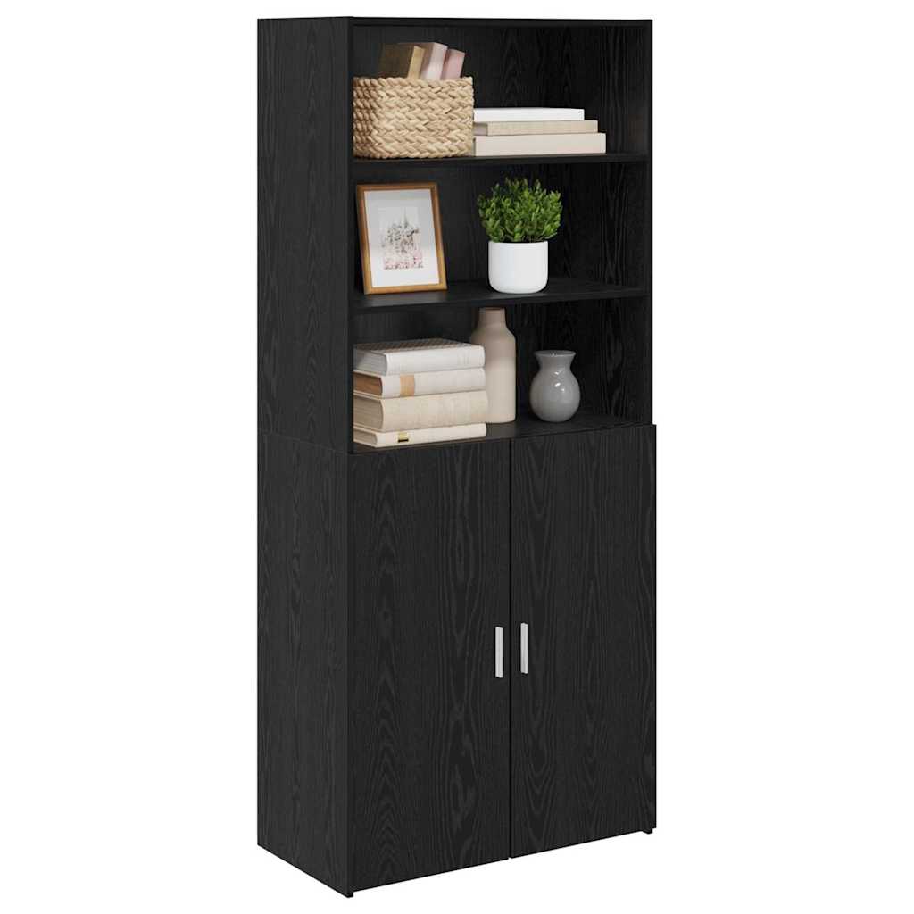 Highboard Zwart Eiken 80 x 42,5 x 185 cm Bewerkt hout is nu te koop bij PeponiXL, paradijselijk wonen!