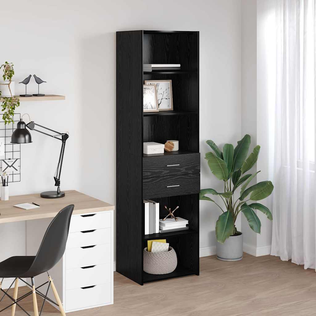 Highboard met lade Zwart Eiken 50 x 42,5 x 185 cm Bewerkt hout is nu te koop bij PeponiXL, paradijselijk wonen!