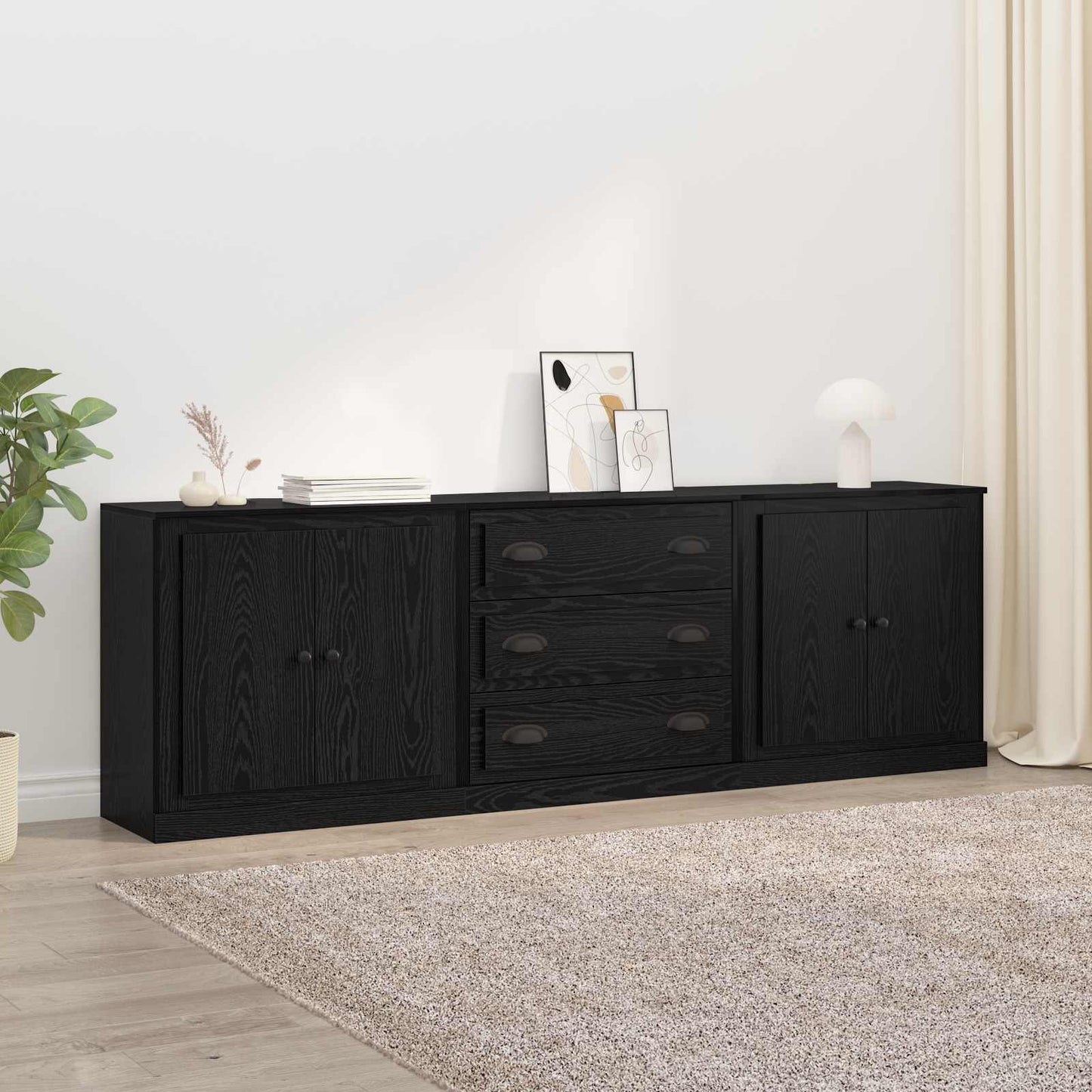 Dressoirs 3 pcs Zwart eiken 210 x 35,5 x 67,5 cm Bewerkt hout is nu te koop bij PeponiXL, paradijselijk wonen!