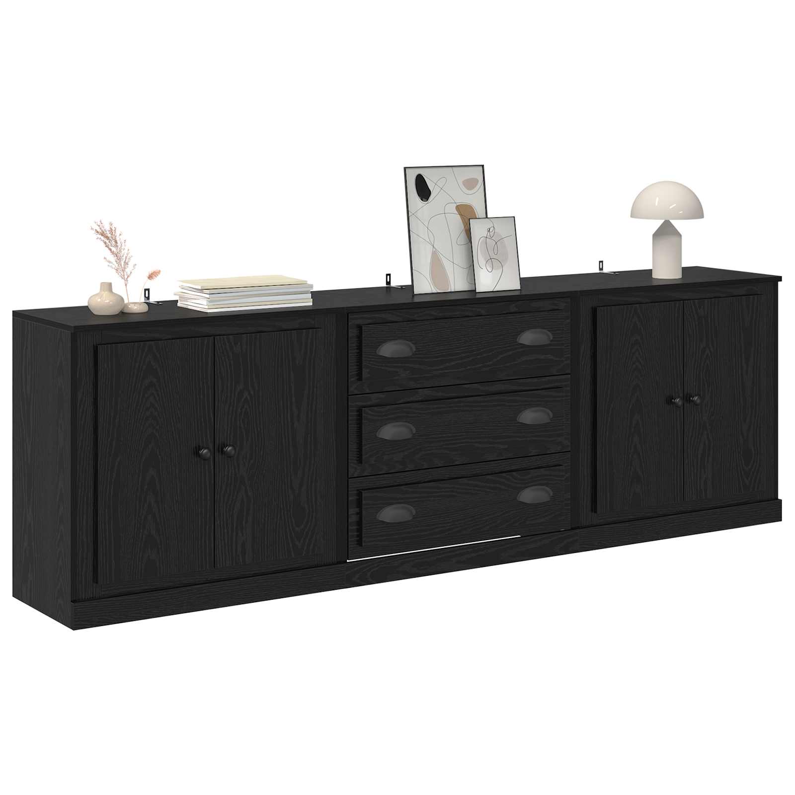 Dressoirs 3 pcs Zwart eiken 210 x 35,5 x 67,5 cm Bewerkt hout is nu te koop bij PeponiXL, paradijselijk wonen!