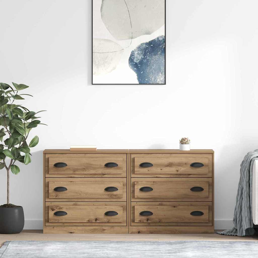 Dressoirs 2 pcs Artisan Eiken 70 x 35,5 x 67,5 cm Bewerkt hout is nu te koop bij PeponiXL, paradijselijk wonen!