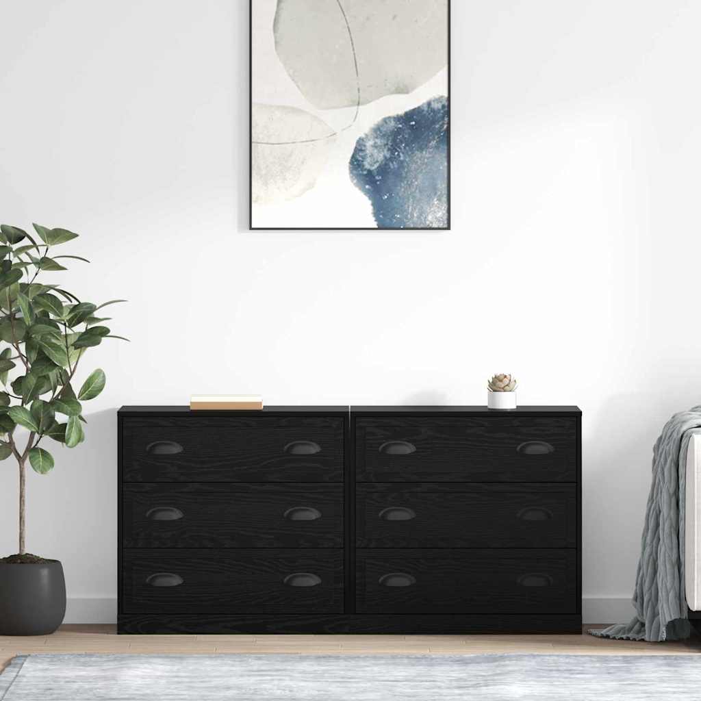 Dressoirs 2 pcs Zwart Eiken 70 x 35,5 x 67,5 cm Bewerkt hout is nu te koop bij PeponiXL, paradijselijk wonen!