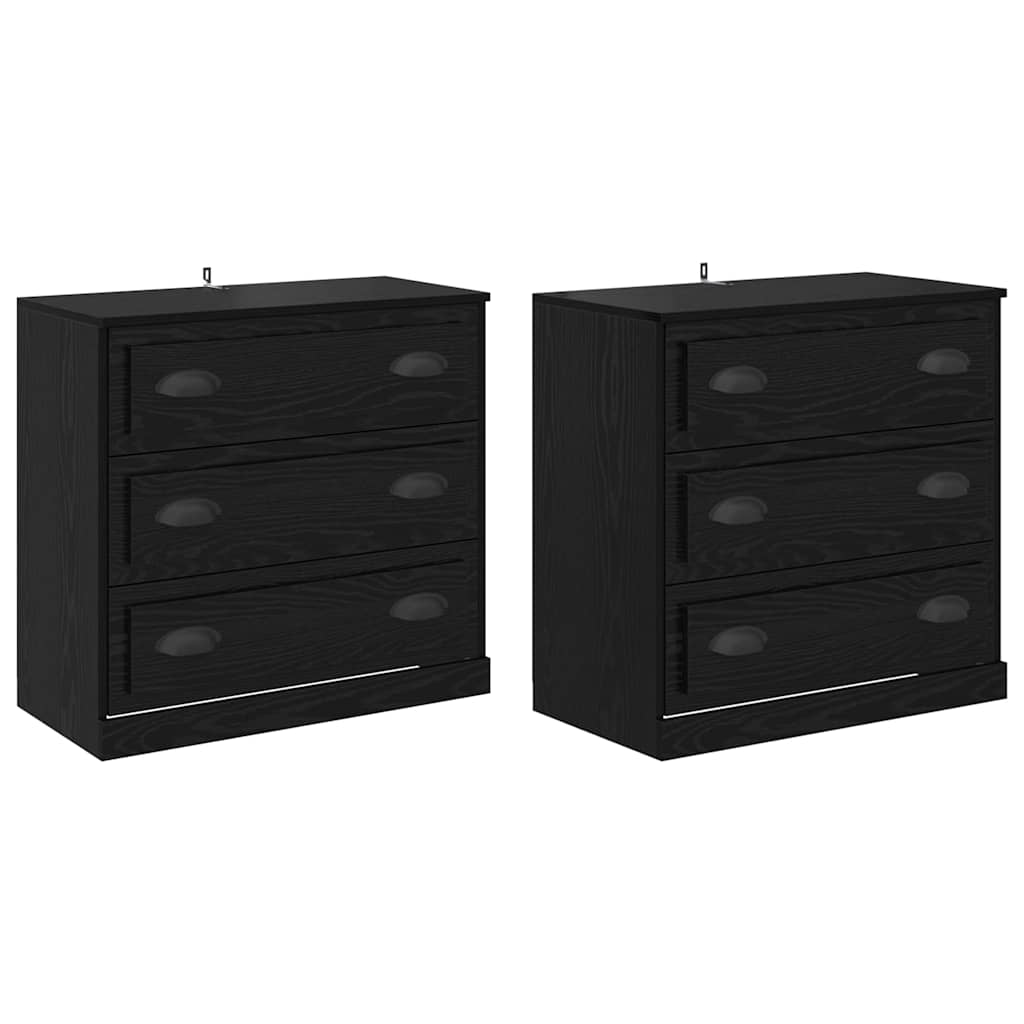 Dressoirs 2 pcs Zwart Eiken 70 x 35,5 x 67,5 cm Bewerkt hout is nu te koop bij PeponiXL, paradijselijk wonen!
