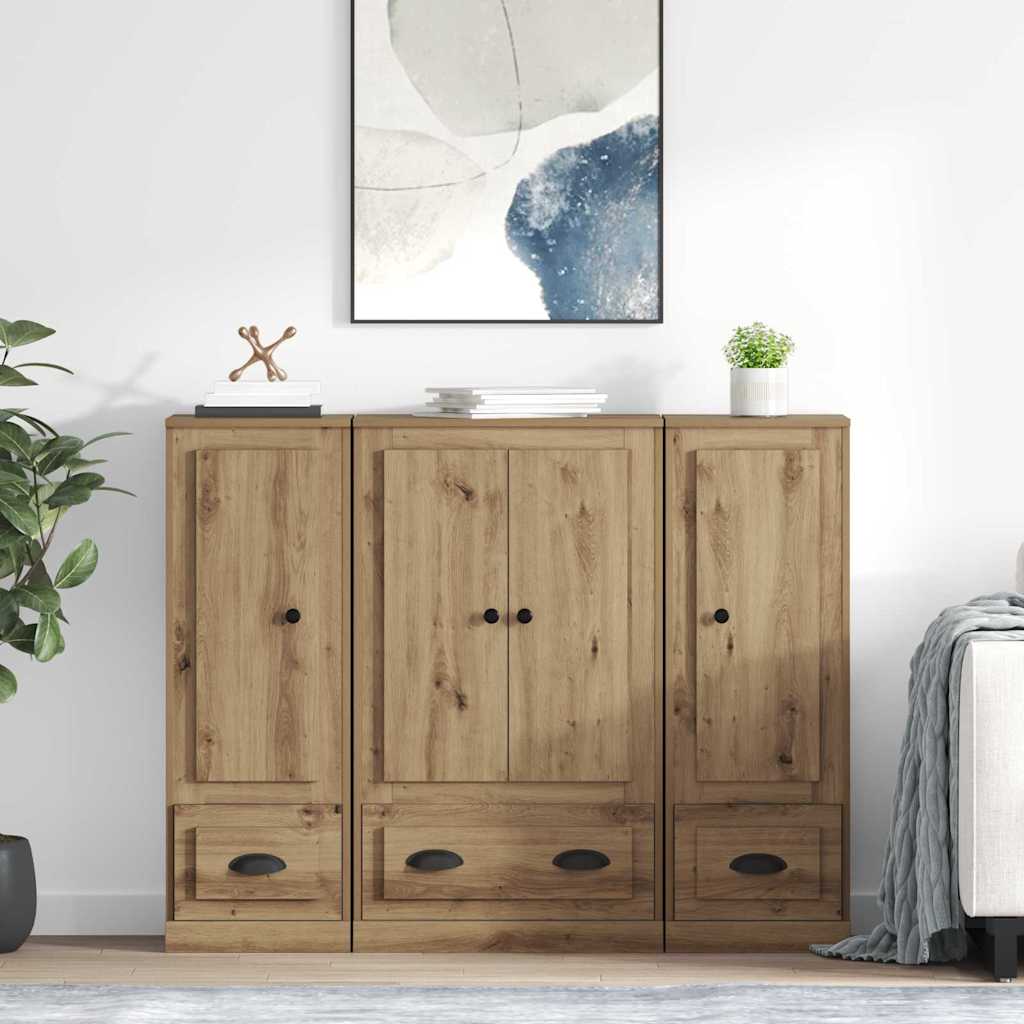 Hoge kast met lade 3 pcs Artisan Eiken Bewerkt hout is nu te koop bij PeponiXL, paradijselijk wonen!