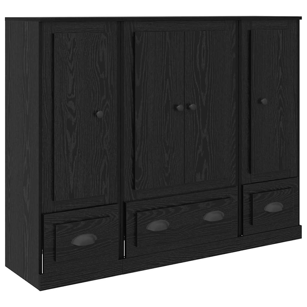 Hoge kast met lade 3 pcs Zwart Eiken Bewerkt hout is nu te koop bij PeponiXL, paradijselijk wonen!