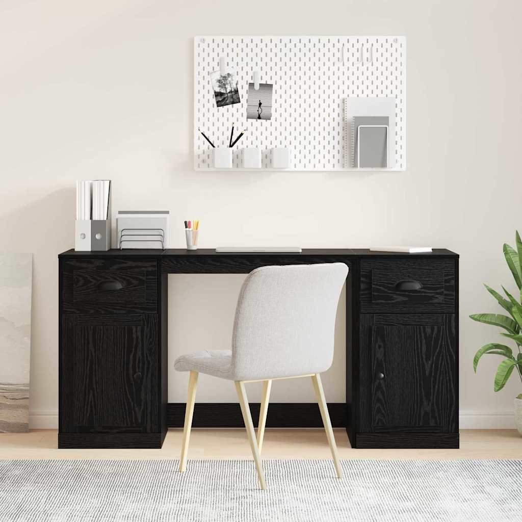 Bureau met kast Zwart Eiken 154,5 x 50 x 75 cm Bewerkt hout is nu te koop bij PeponiXL, paradijselijk wonen!