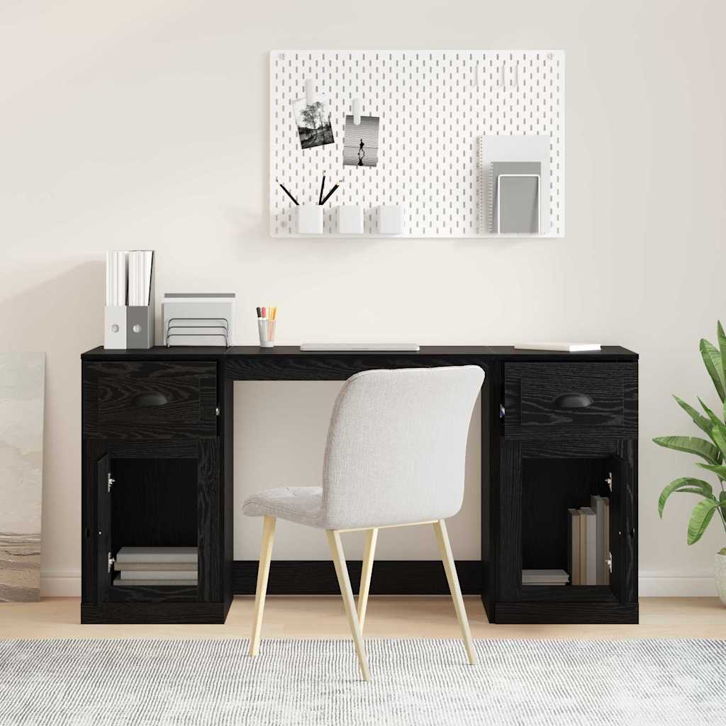 Bureau met kast Zwart Eiken 154,5 x 50 x 75 cm Bewerkt hout is nu te koop bij PeponiXL, paradijselijk wonen!