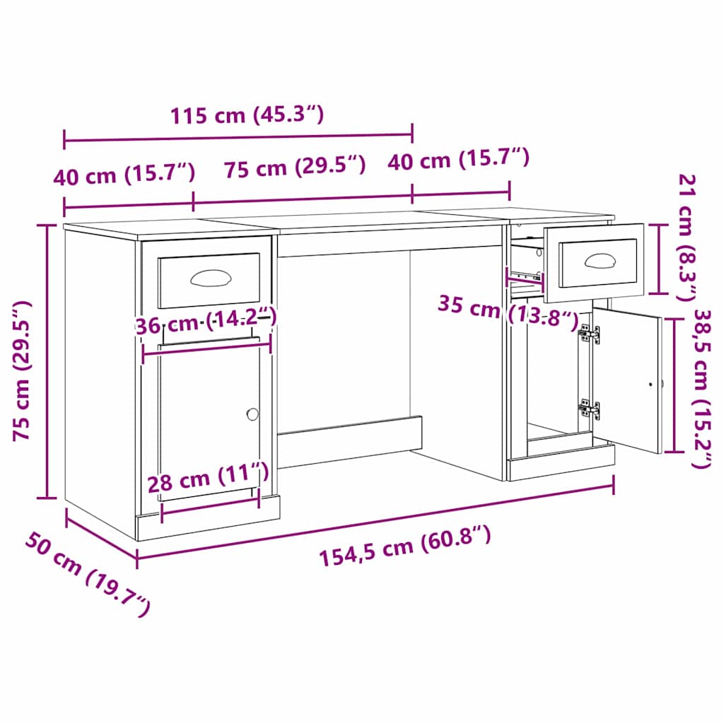 Bureau met kast Zwart Eiken 154,5 x 50 x 75 cm Bewerkt hout is nu te koop bij PeponiXL, paradijselijk wonen!