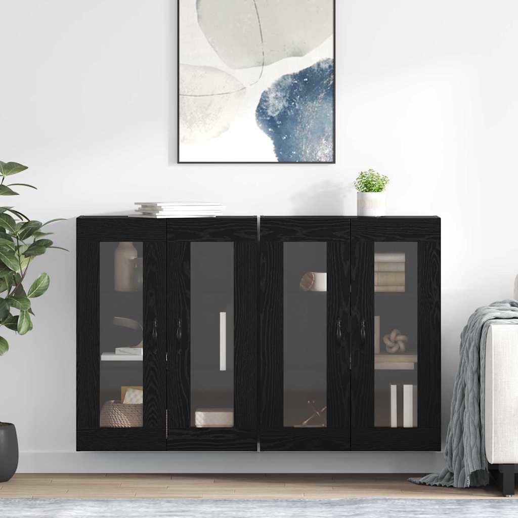 Wandkasten 2 pcs Zwart Eiken 69,5 x 34 x 90 cm Bewerkt hout is nu te koop bij PeponiXL, paradijselijk wonen!