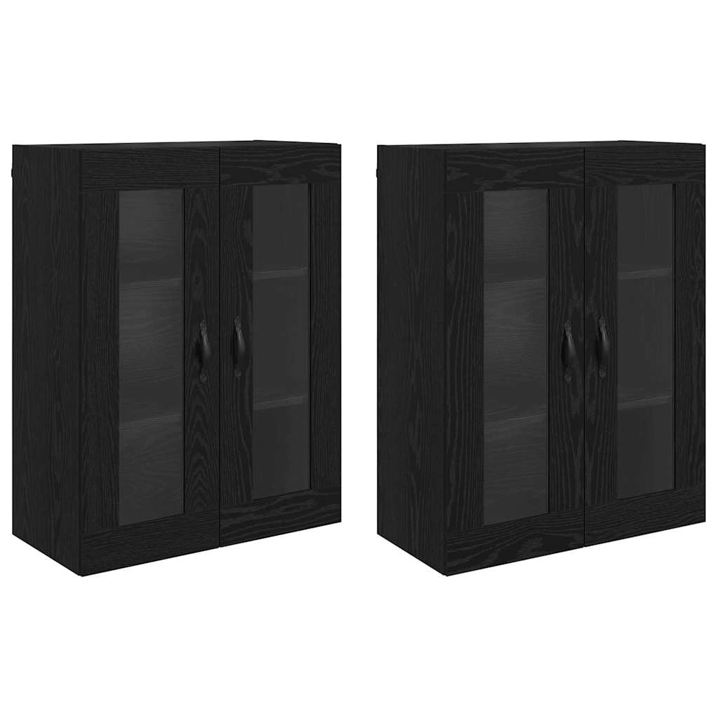 Wandkasten 2 pcs Zwart Eiken 69,5 x 34 x 90 cm Bewerkt hout is nu te koop bij PeponiXL, paradijselijk wonen!