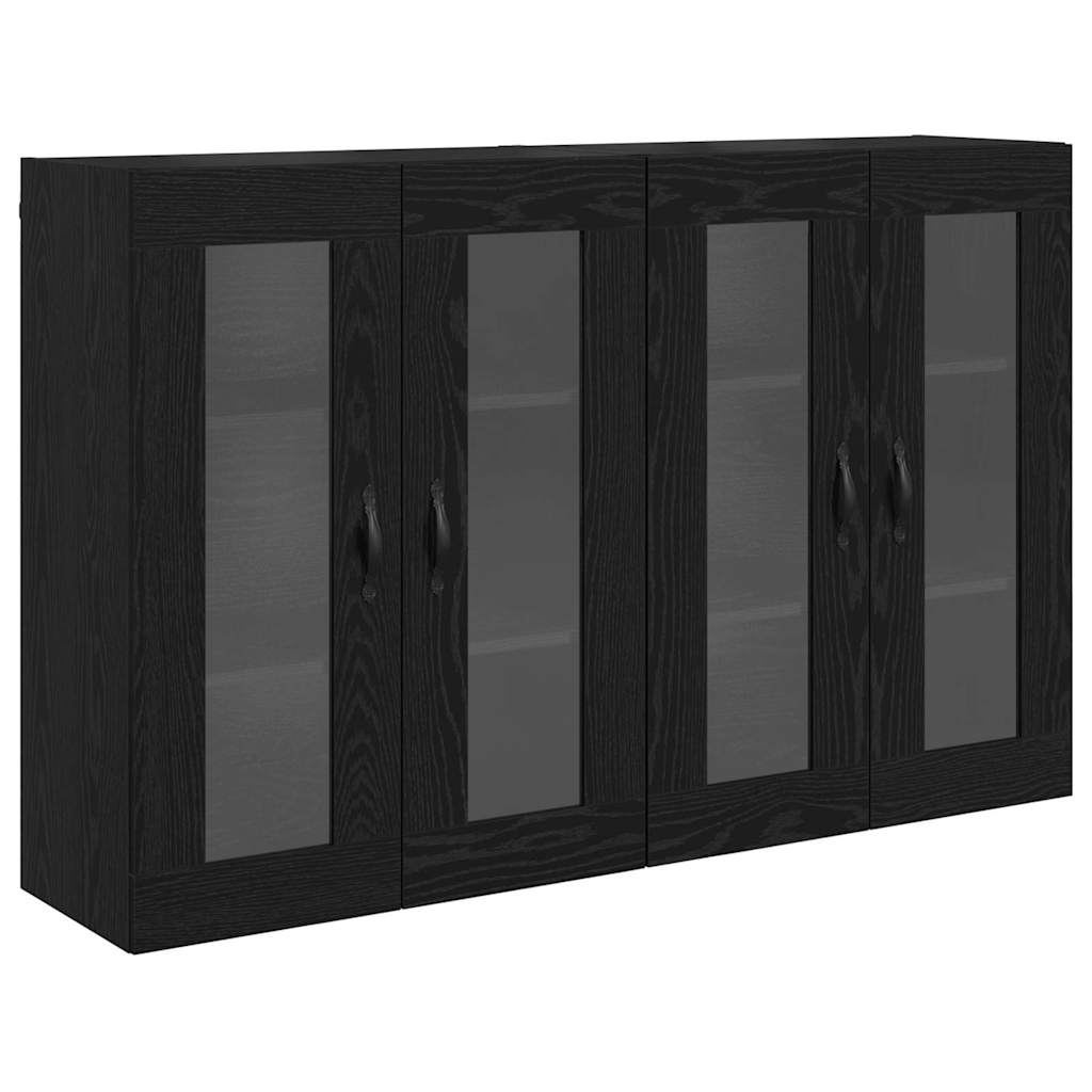 Wandkasten 2 pcs Zwart Eiken 69,5 x 34 x 90 cm Bewerkt hout is nu te koop bij PeponiXL, paradijselijk wonen!