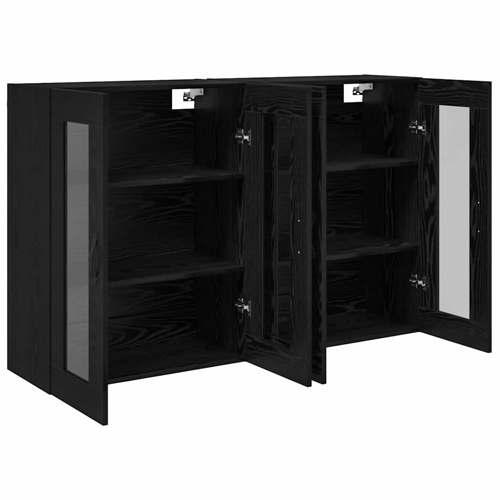 Wandkasten 2 pcs Zwart Eiken 69,5 x 34 x 90 cm Bewerkt hout is nu te koop bij PeponiXL, paradijselijk wonen!