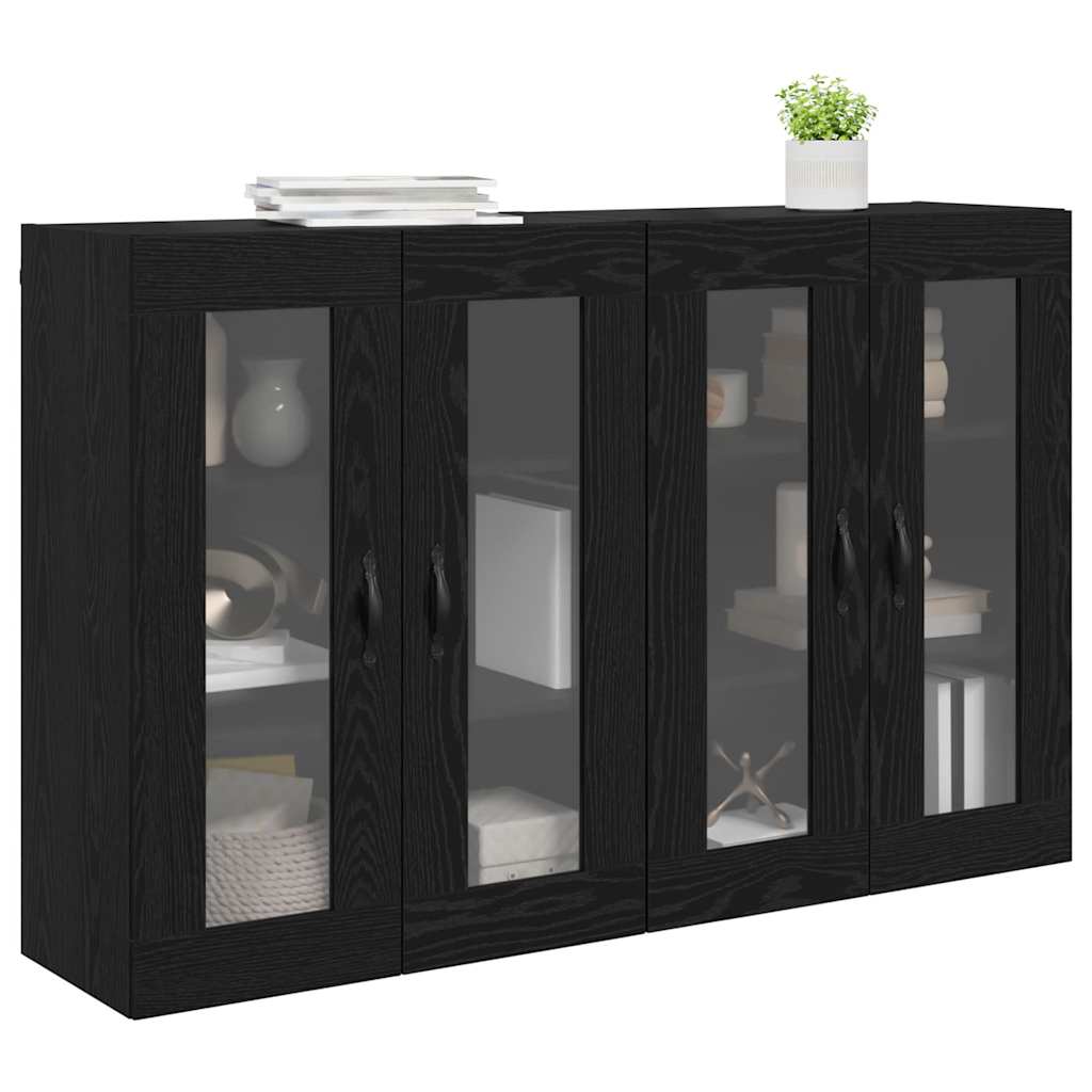 Wandkasten 2 pcs Zwart Eiken 69,5 x 34 x 90 cm Bewerkt hout is nu te koop bij PeponiXL, paradijselijk wonen!