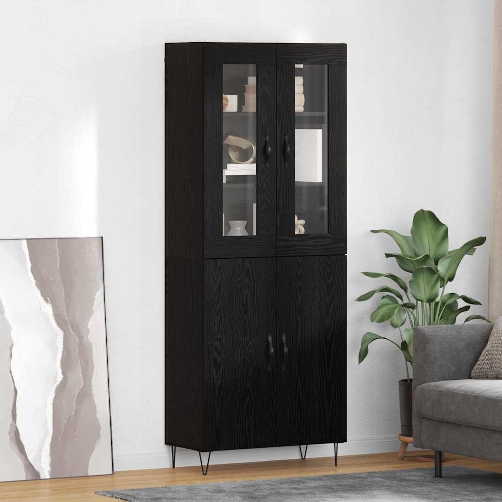 Hoge kast Wit en Zwart Eiken 69,5 x 34 x 180 cm Bewerkt hout is nu te koop bij PeponiXL, paradijselijk wonen!