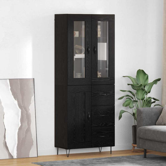 Hoge kast met lade Zwart Eiken 69,5 x 34 x 90 cm Bewerkt hout is nu te koop bij PeponiXL, paradijselijk wonen!