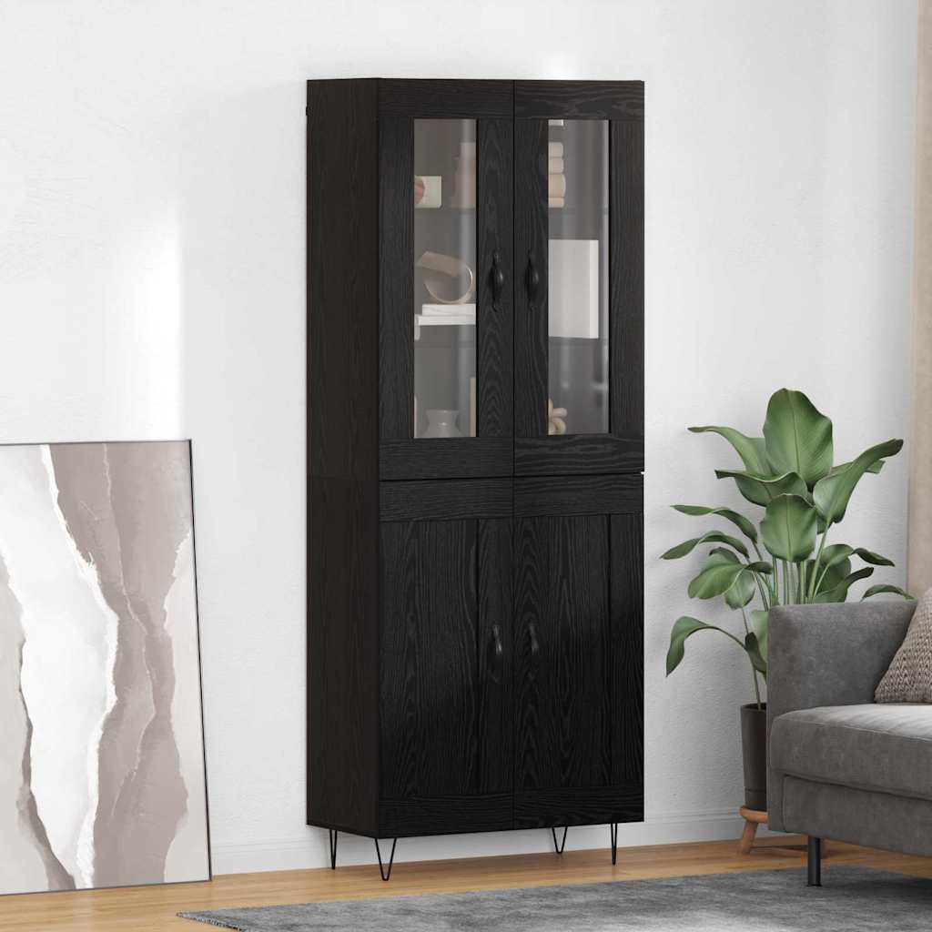 Hoge kast Zwart Eiken 69,5 x 34 x 90 cm Bewerkt hout is nu te koop bij PeponiXL, paradijselijk wonen!