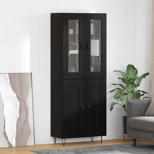 Hoge kast Zwart Eiken 69,5 x 34 x 90 cm Bewerkt hout is nu te koop bij PeponiXL, paradijselijk wonen!