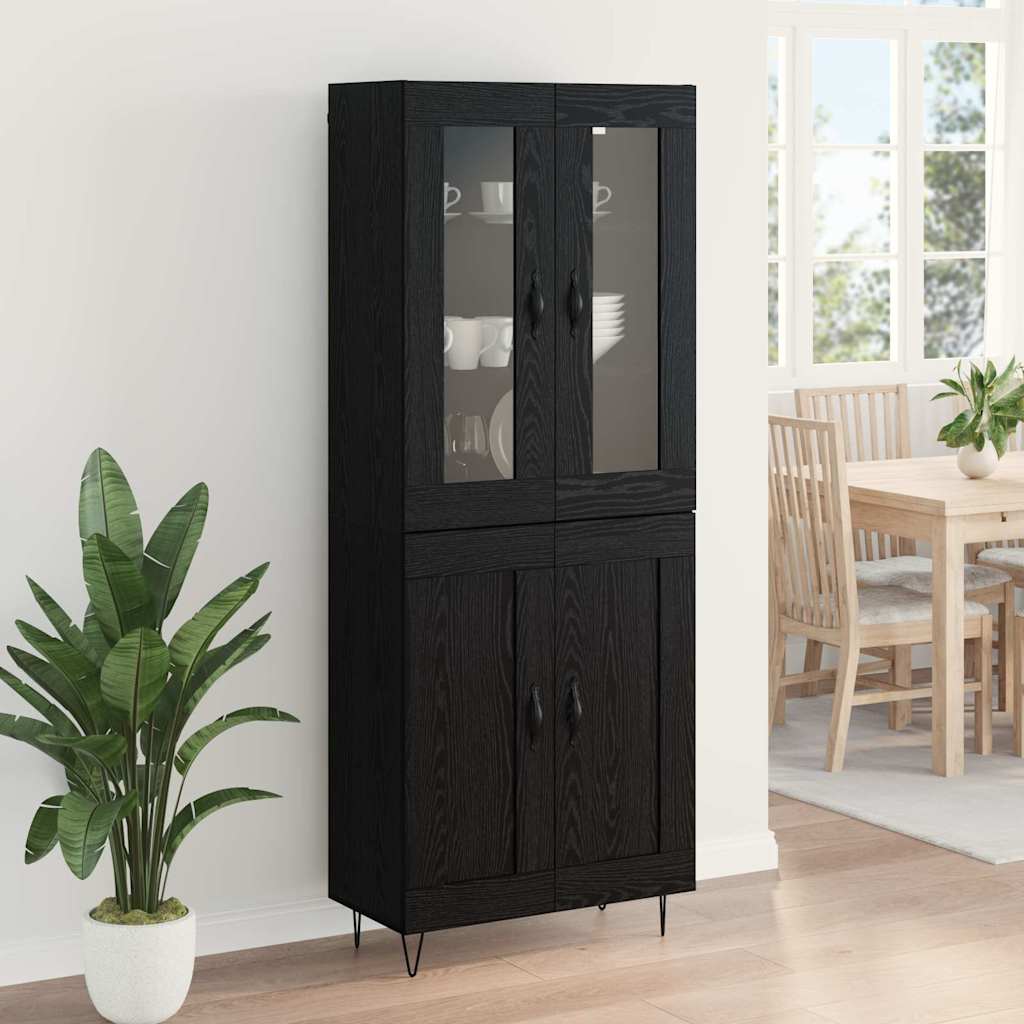 Hoge kast Zwart Eiken 69,5 x 34 x 90 cm Bewerkt hout is nu te koop bij PeponiXL, paradijselijk wonen!