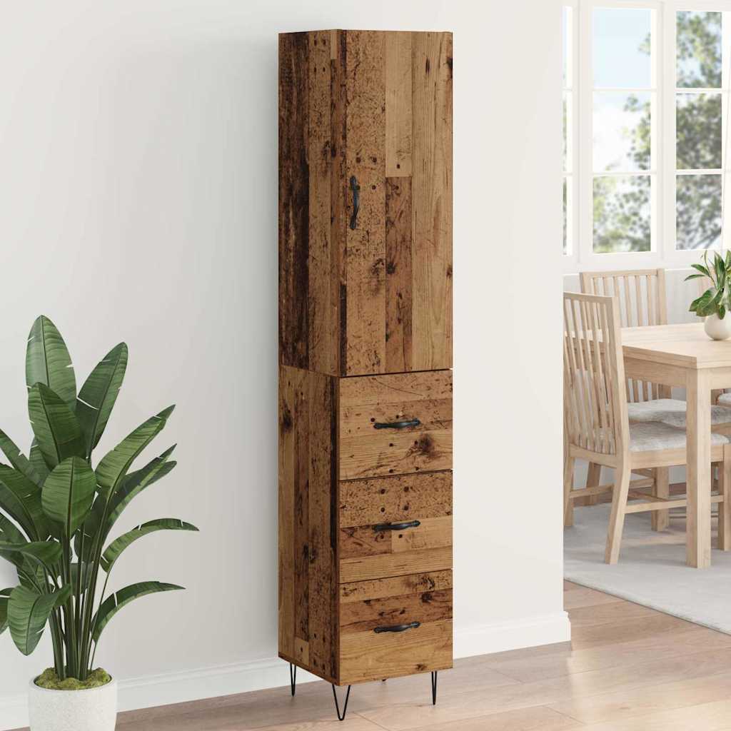 Highboard met lade Oud Hout 34,5 x 34 x 90 cm Bewerkt hout is nu te koop bij PeponiXL, paradijselijk wonen!